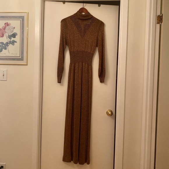 Vintage Wenjilli brown floor length metallic maxi dress - Picture 1 of 3